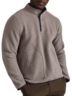 Rhone Men's Fairbanks Fleece Pullover 4 Snap Mockneck Pocket Sweater Foggy Taupe